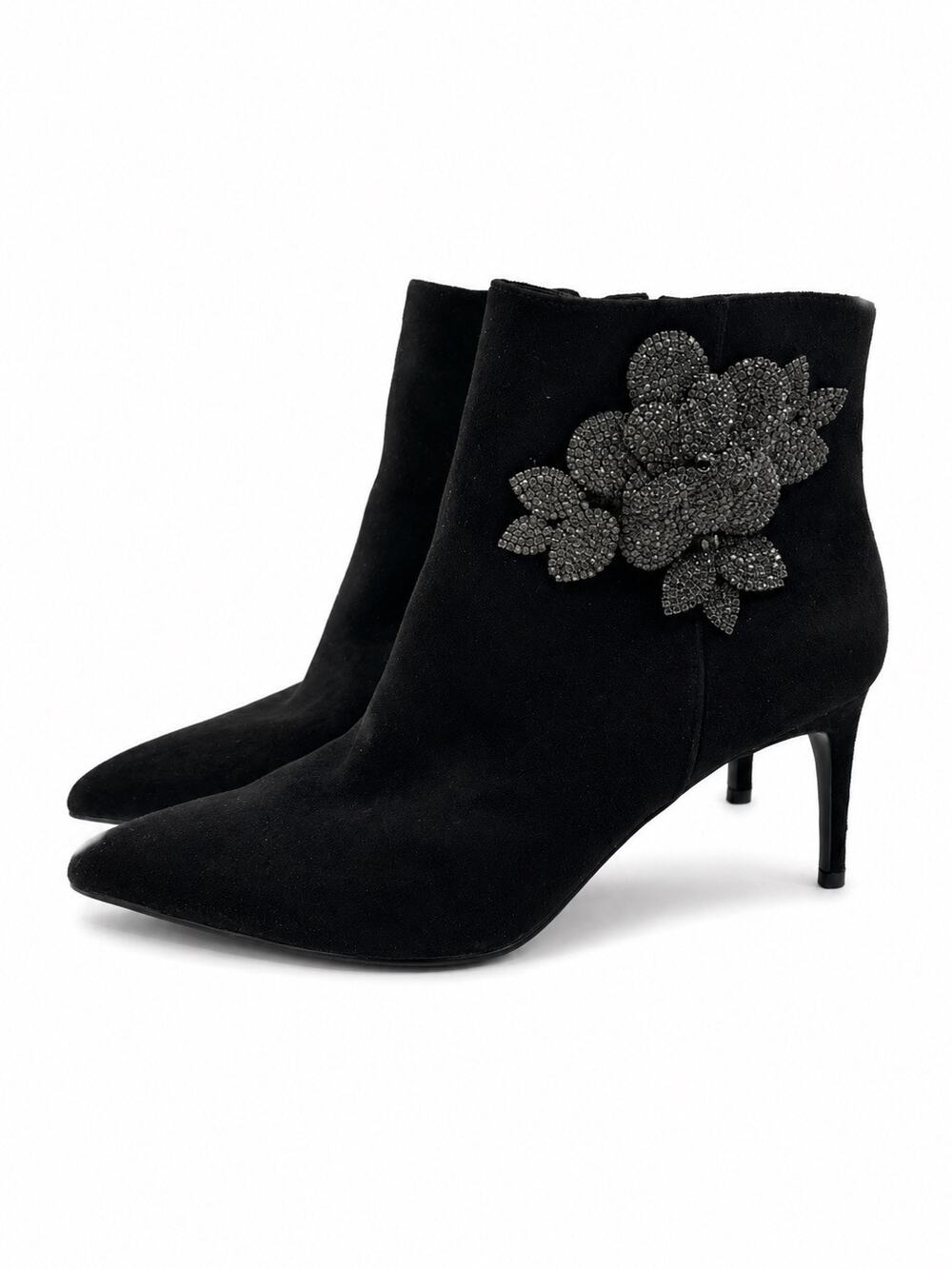 White House Black Market Size 9M Womens Black Booties Rhinestone Accents
